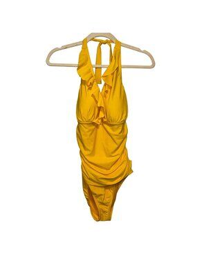 Yellow Ellen Tracy Ruffled Halter One-Piece Swimsuit Size 10 Womens